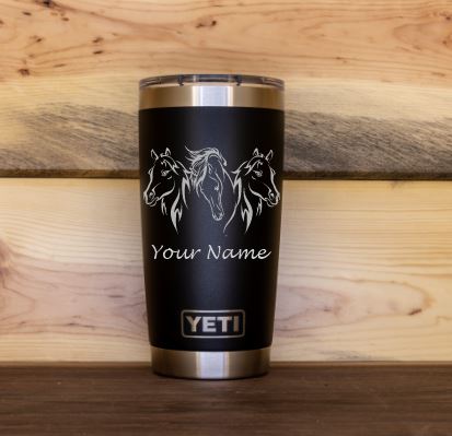 Three Horses Custom Engraved Tumbler or Bottle