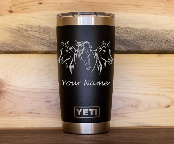 Three Horses Custom Engraved Tumbler or Bottle