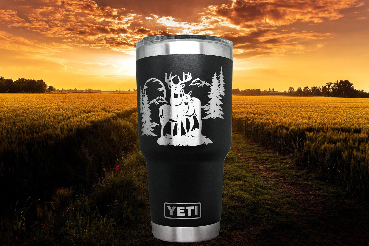 Whitetail Deer Scene Custom Engraved Tumbler or Bottle