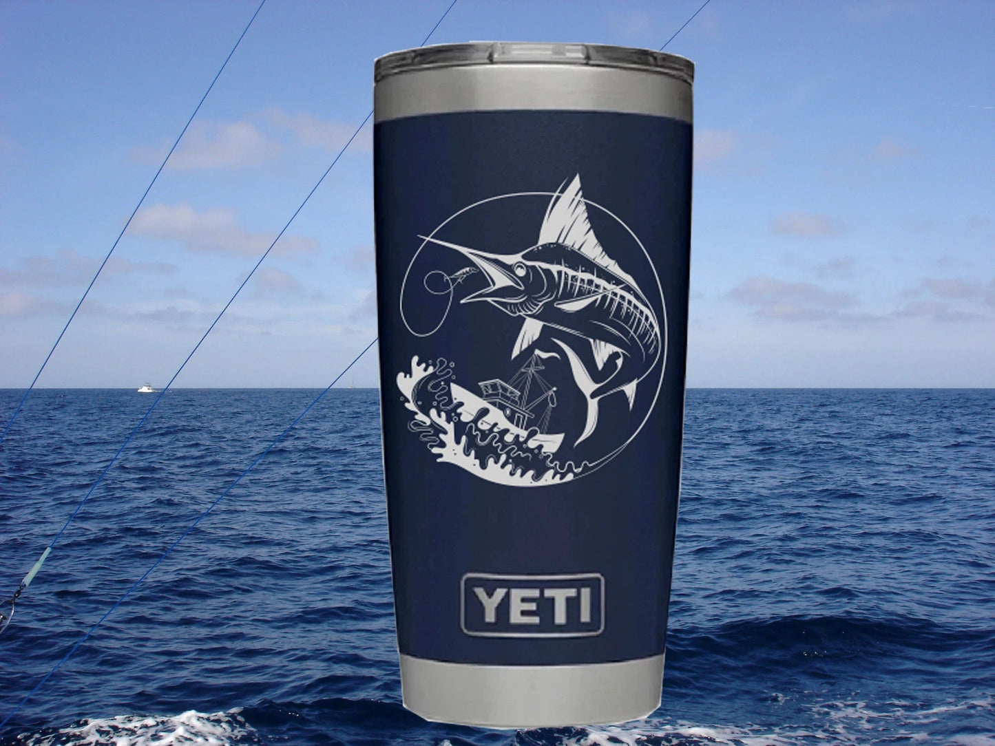 Marlin Fishing Custom Engraved Tumbler or Bottle