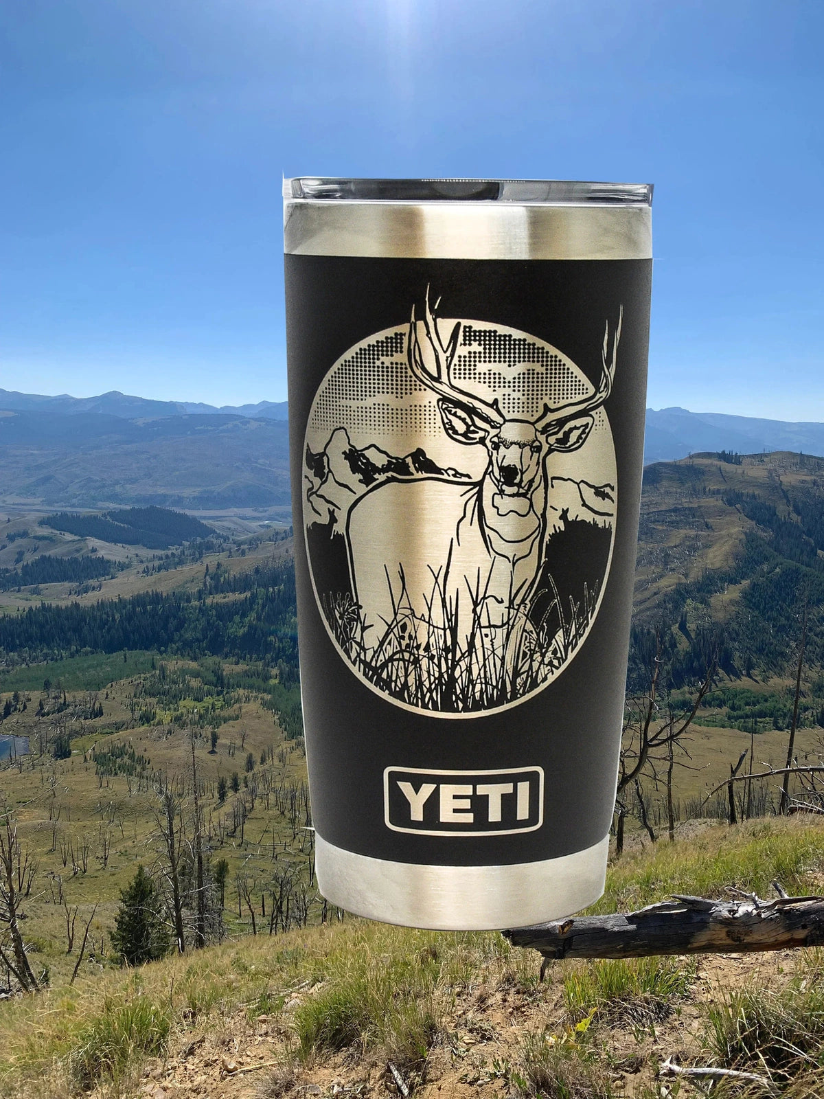 Mule Deer Scene Custom Engraved Tumbler or Bottle