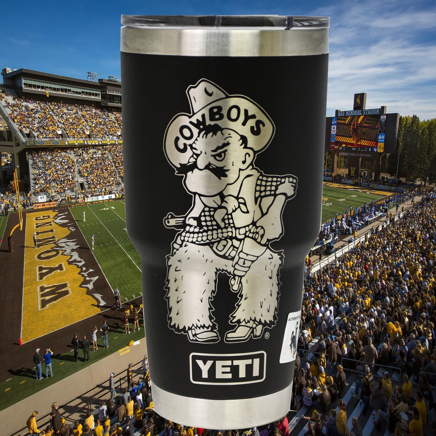 Wyoming Pistol Pete Custom Engraved Tumbler or Bottle