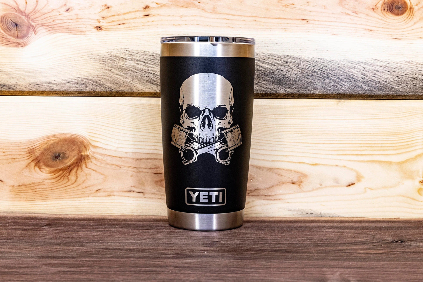 Skull and Cross Pistons Custom Engraved Tumbler or Bottle
