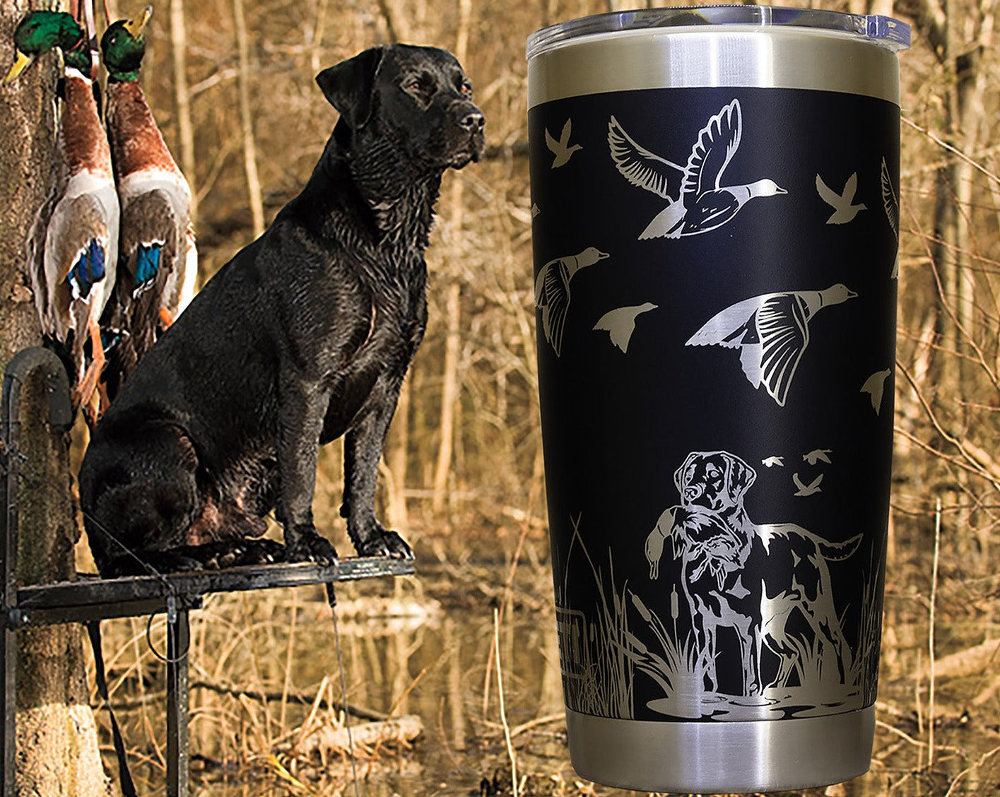 Duck Wrap with Labrador Retriever Custom Engraved Tumbler or Bottle