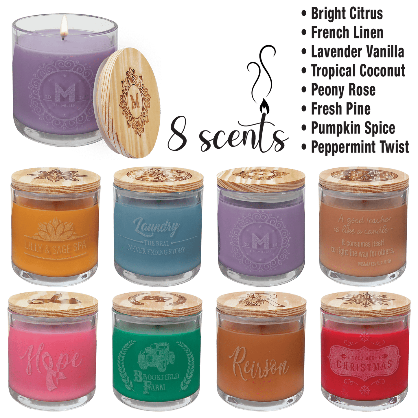 Personalized Glass Candle with Wood Lid