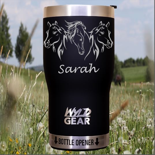 Three Horses Custom Engraved Tumbler or Bottle